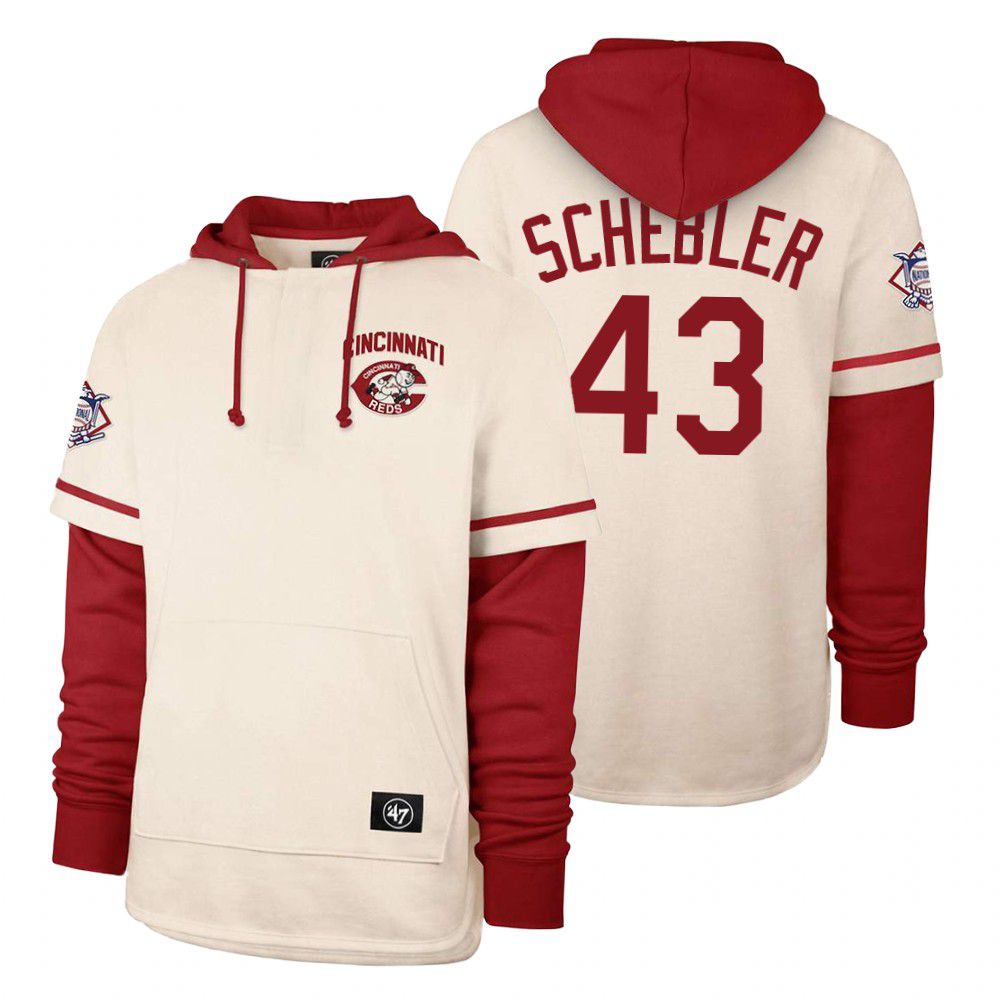 Men Cincinnati Reds #43 Schebler Cream 2021 Pullover Hoodie MLB Jersey->cincinnati reds->MLB Jersey
